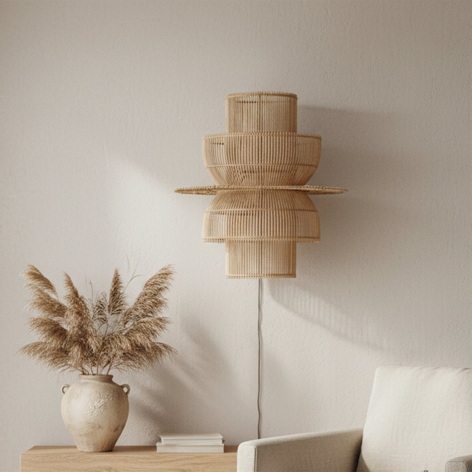 Raw Materials Wandleuchte Rattan asymmetrisch