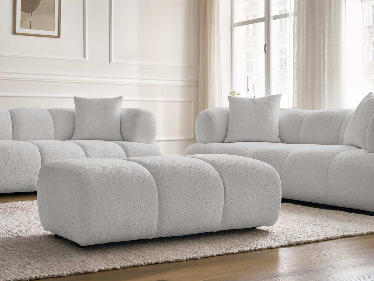 Bobochic Pamira Sofa 5-Sitzer mit Pouf Bouclé-Stoff Hellgrau