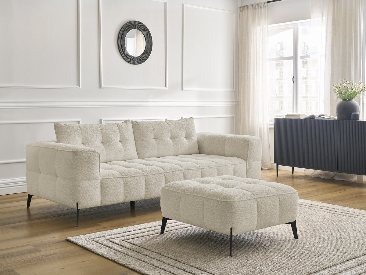 Bobochic Anis Sofa 3-Sitzer mit Pouf Bouclé-Stoff Beige