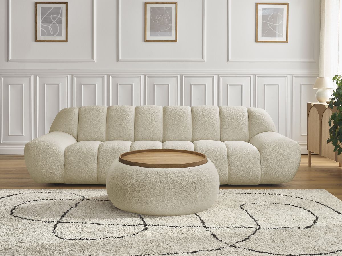 Bobochic Hayden Sofa 3-Sitzer mit Pouf 256 × 107 cm Bouclé-Stoff Beige