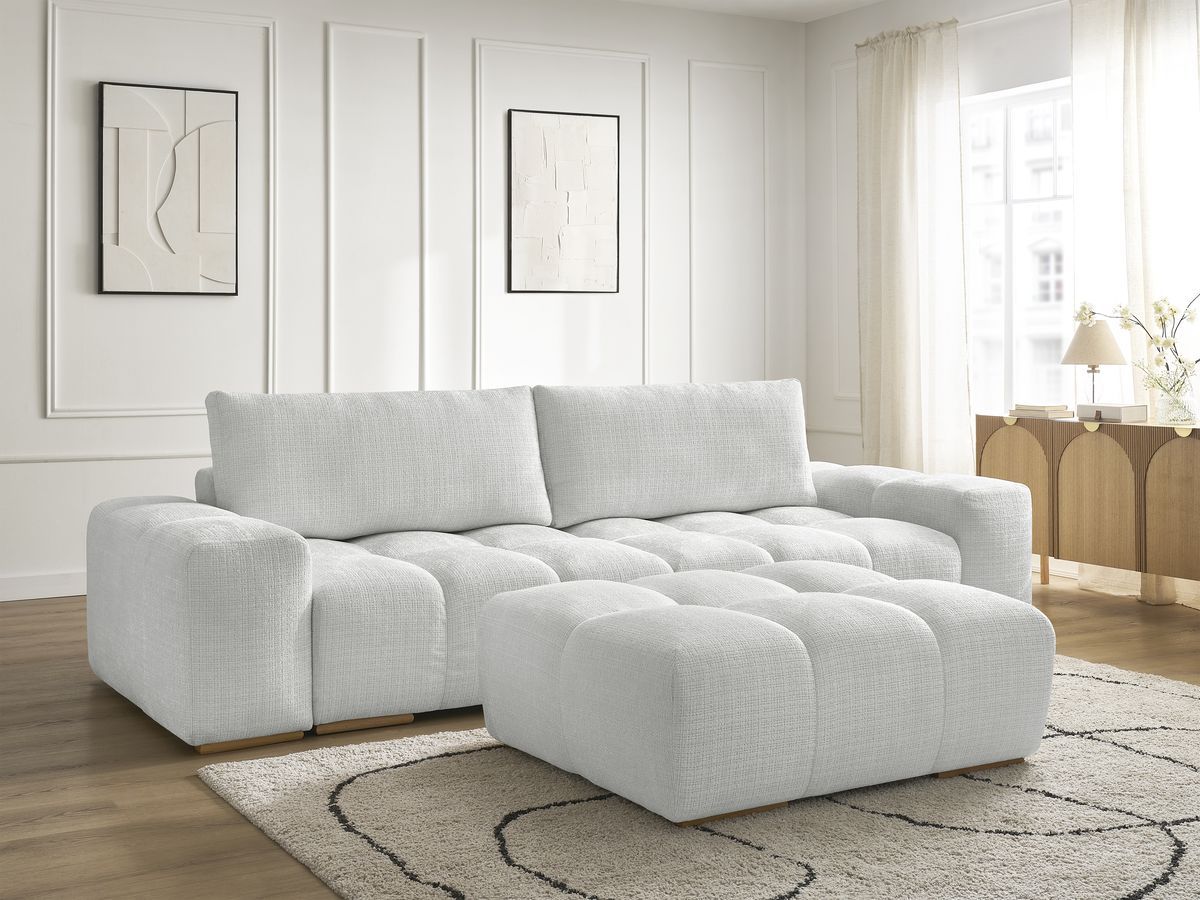 Bobochic Anakin Sofa 3-Sitzer mit Pouf, 2 Kissen Strukturstoff Hellgrau