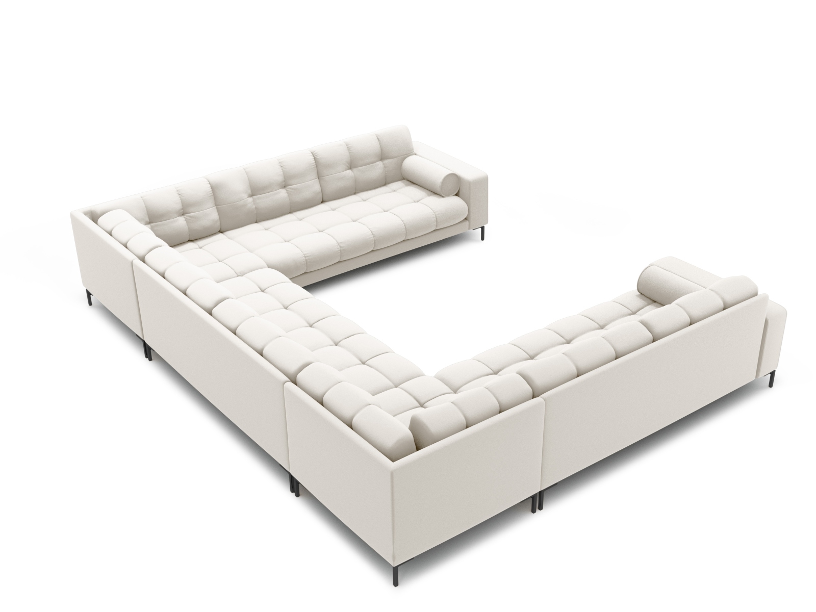 Cosmopolitan Design Panoramasofa Bali 9-Sitzer Strukturierter Stoff Neve Helles Beige Beine Schwarzes Metall