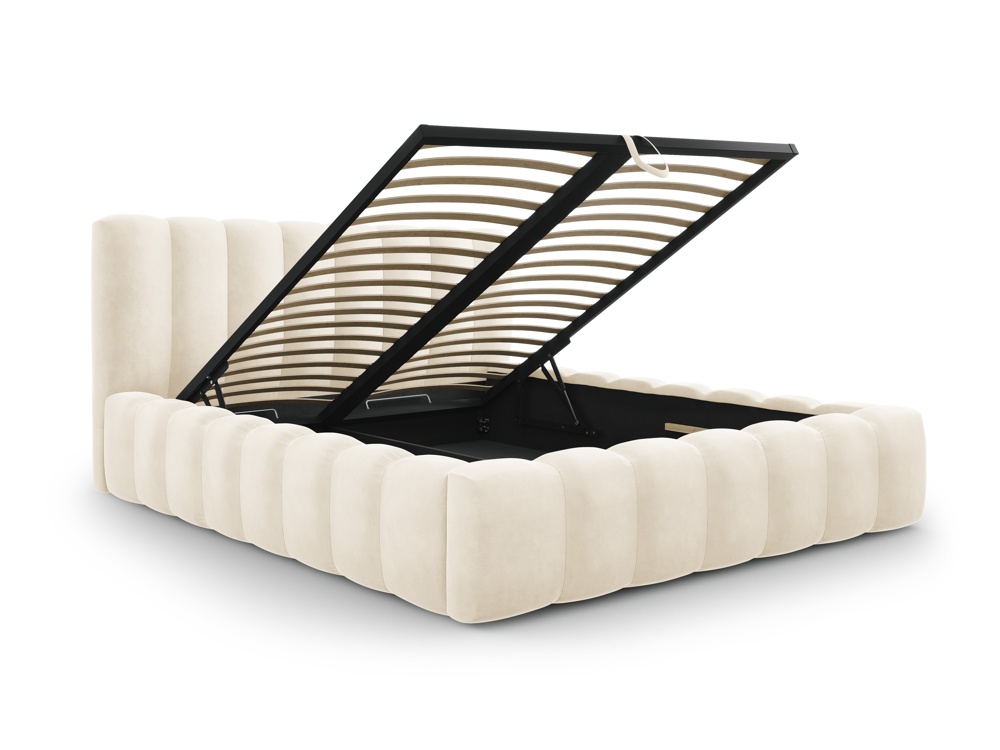Cosmopolitan Design Stauraumbett mit Kopfteil Palma 140x200 Samt Bluvel Helles Beige