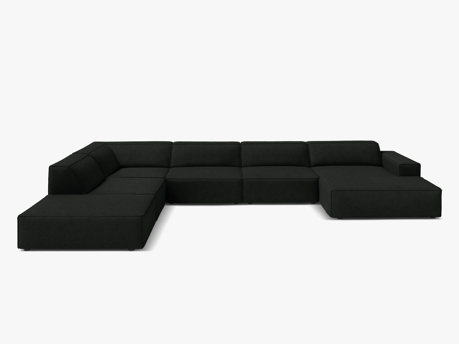 Micadoni Panorama-Ecksofa Jodie 7-Sitzer Links Boucle Baloo Schwarz