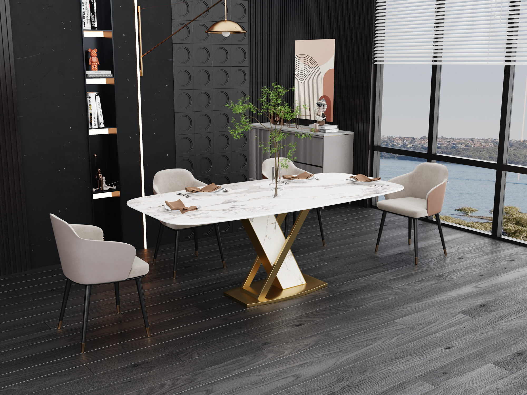 Livin Hill Esstisch 180cm Modig Goldene Beine, weiße Tischplatte M55