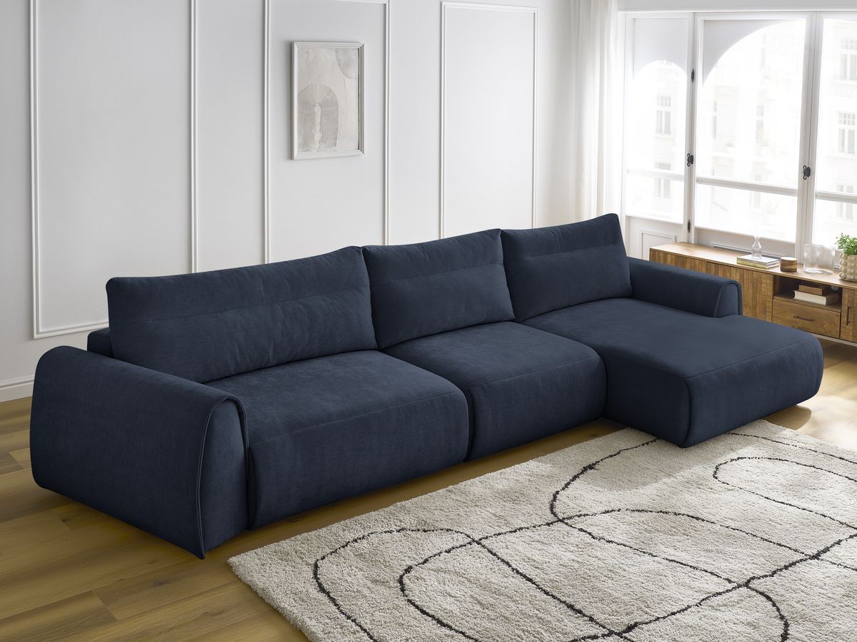 Bobochic Aden Ecksofa 386 × 152 cm Stoff Dunkelblau Ecke rechts