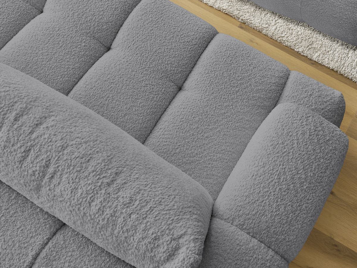 Bobochic Fuji Schlafsofa 3-Sitzer mit Bettkasten und Pouf Bouclé-Stoff Dunkelgrau