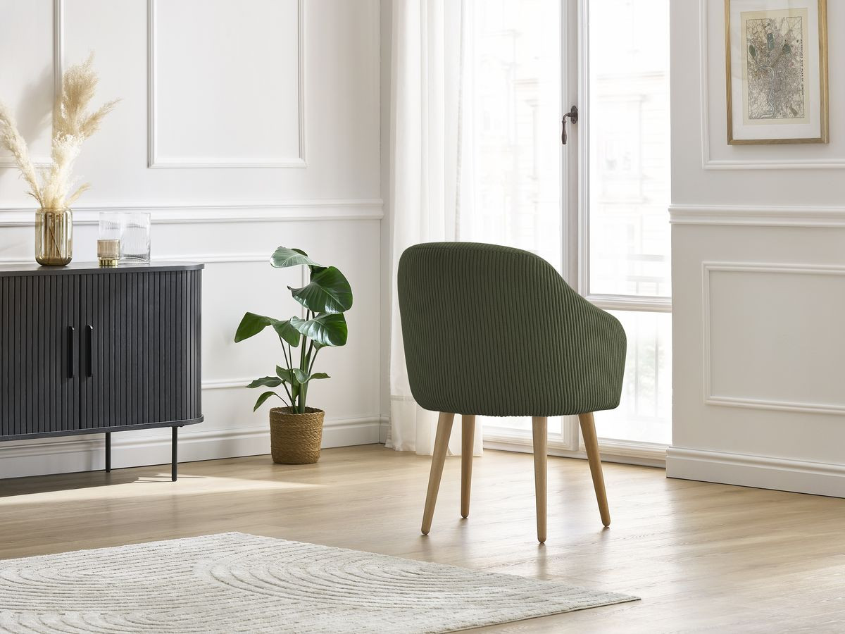 Bobochic Sophie Esszimmerstuhl 2er-Set mit skandinavischen Holzbeinen Cordsamt Grün