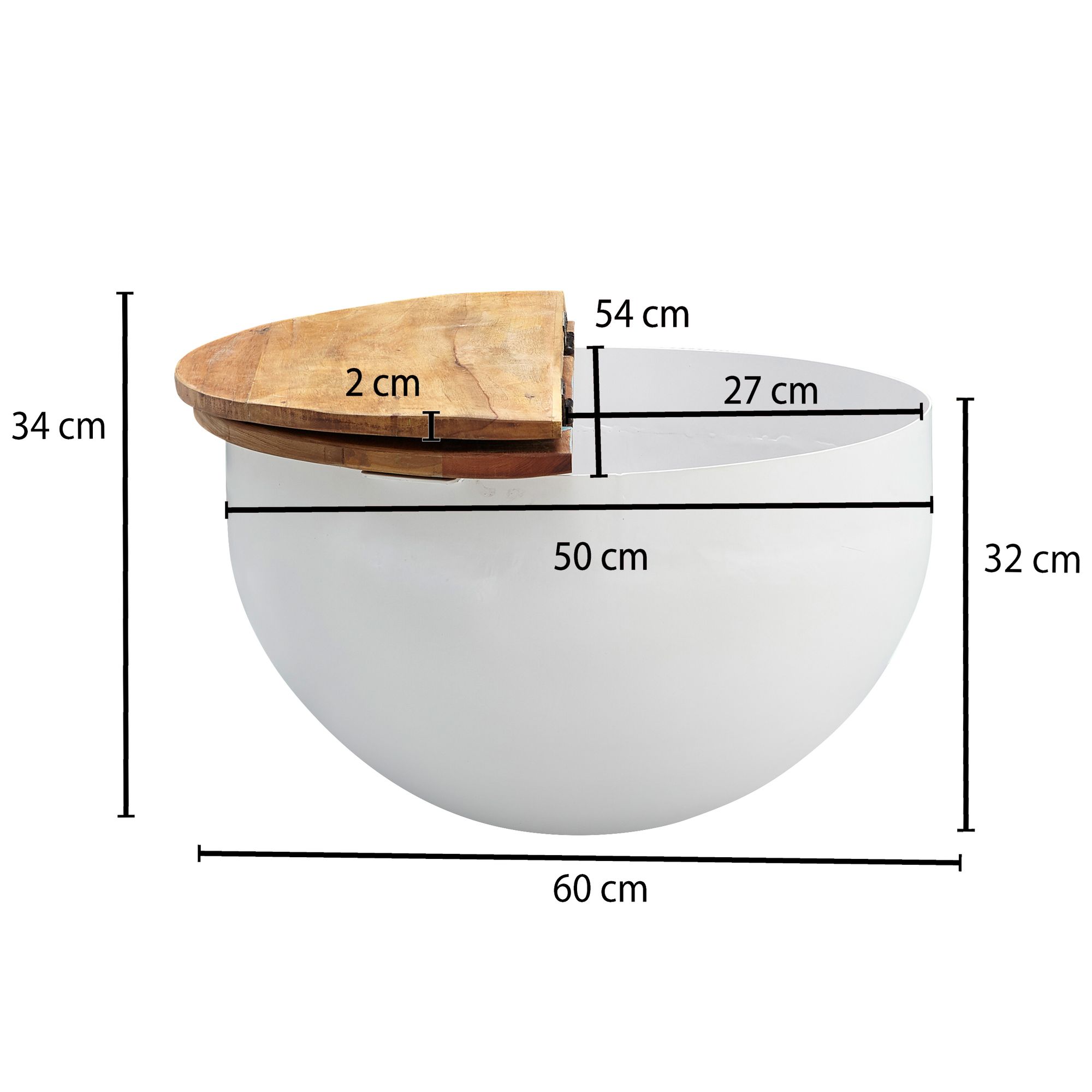 Couchtisch Selatrad Mango Massivholz Weiß Ø 60 cm