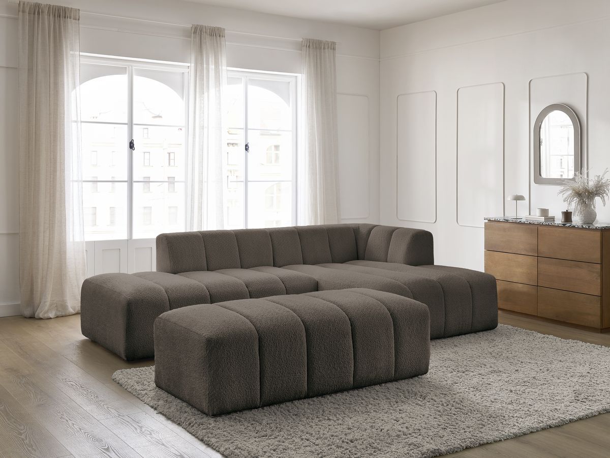 Bobochic Annecy Ecksofa mit Pouf Bouclé-Stoff Braun Ecke rechts