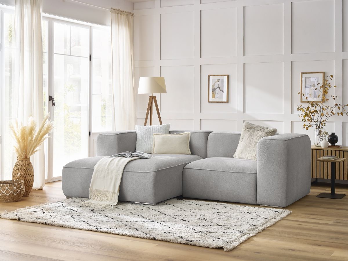 Bobochic Zephyr Ecksofa 260 × 165 cm Strukturstoff Hellgrau Ecke links