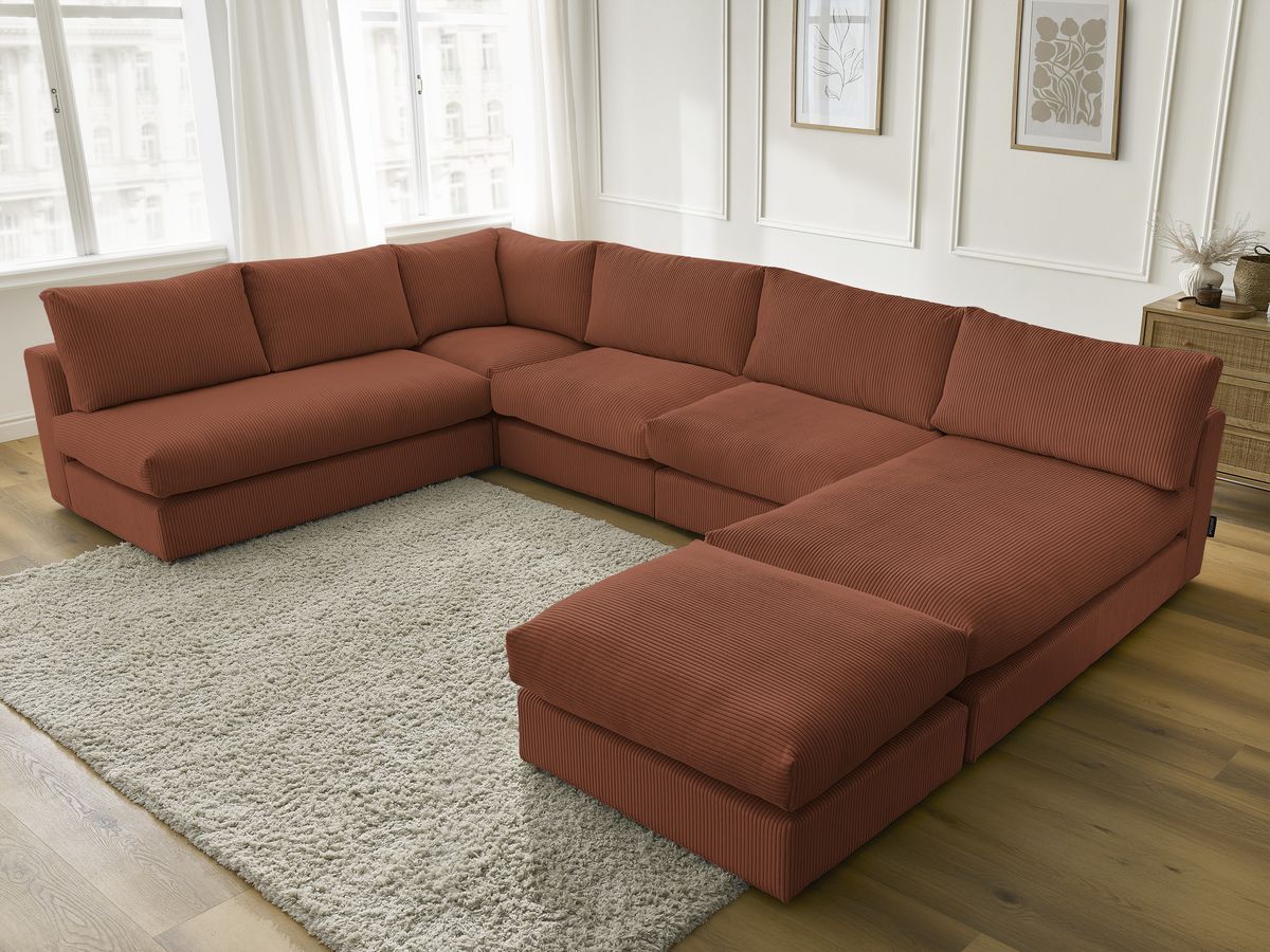 Bobochic Paris Ecksofa mit Pouf 369 × 167 cm Cordsamt Orange