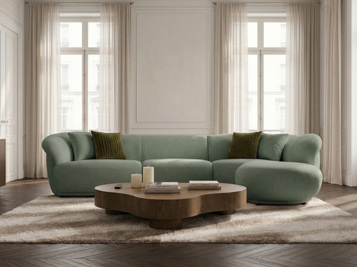 Bobochic Nora Ecksofa Chenille Grün Ecke rechts