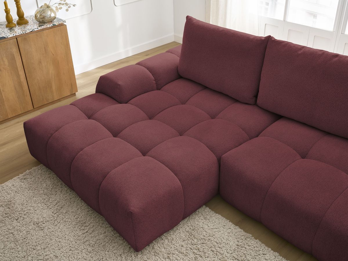 Bobochic Everest Ecksofa mit Schlaffunktion und Bettkasten 318 × 180 cm, 3 Kissen Melange-Stoff Rot Ecke links