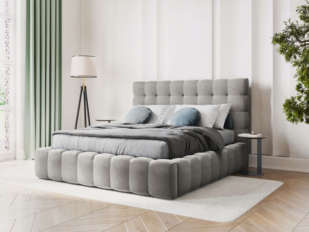 Cosmopolitan Design Stauraumbett mit Kopfteil Bali 200x200 Samt Bluvel Hellgrau