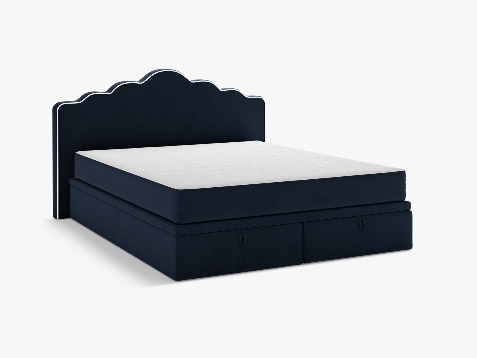 Micadoni Dream Boxspringbett mit Bettkasten und Kopfteil Samt Magic Velvet Elfenbein / Königsblau 140x200