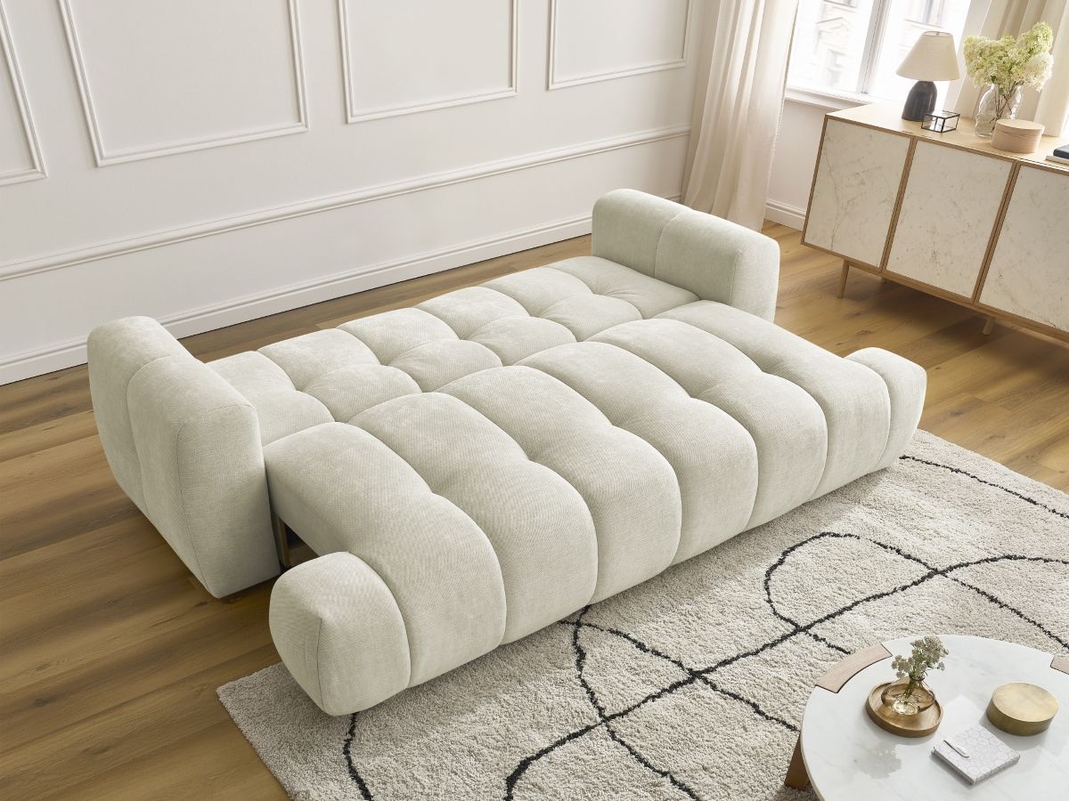 Bobochic Fuji Schlafsofa 3-Sitzer mit Bettkasten Stoff Beige