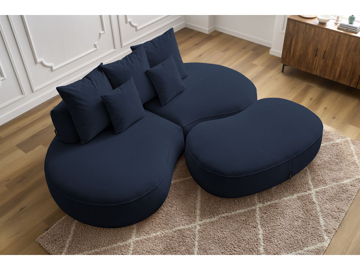 Bobochic Saint-germain Sofa 5-Sitzer mit Pouf Strukturstoff Dunkelblau