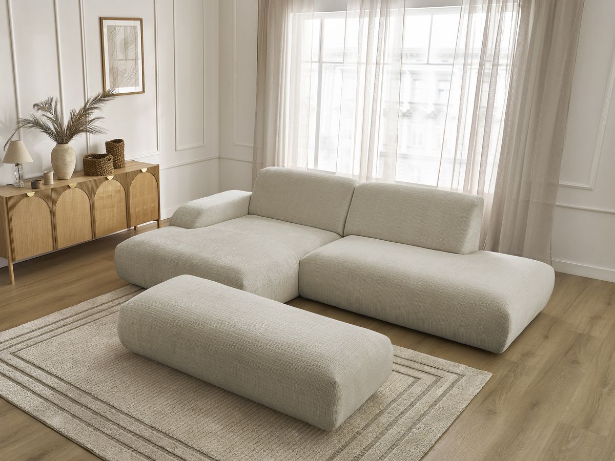 Bobochic Sirius Ecksofa mit Pouf 300 × 170 cm Strukturstoff Beige Ecke links