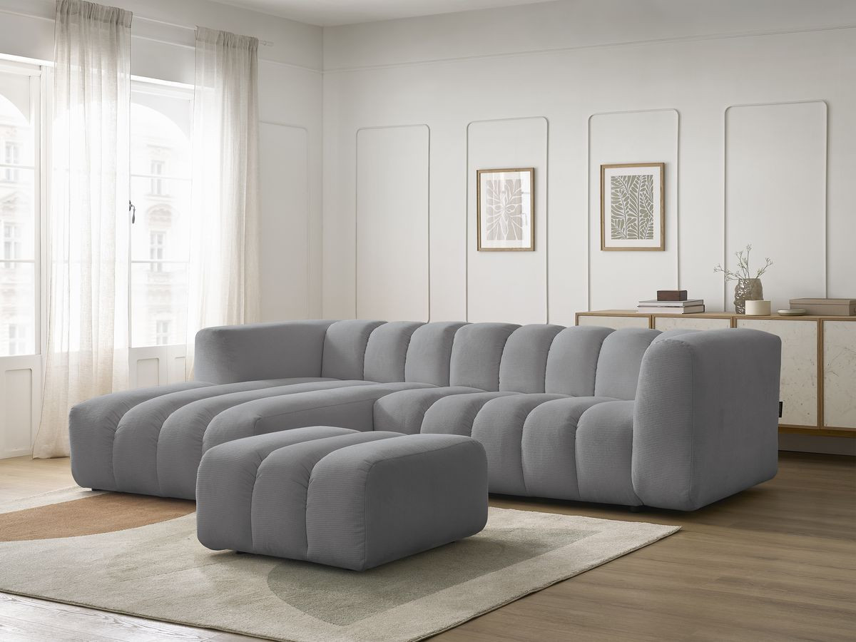 Bobochic Talia Ecksofa mit Pouf Melange-Stoff Hellgrau Ecke links