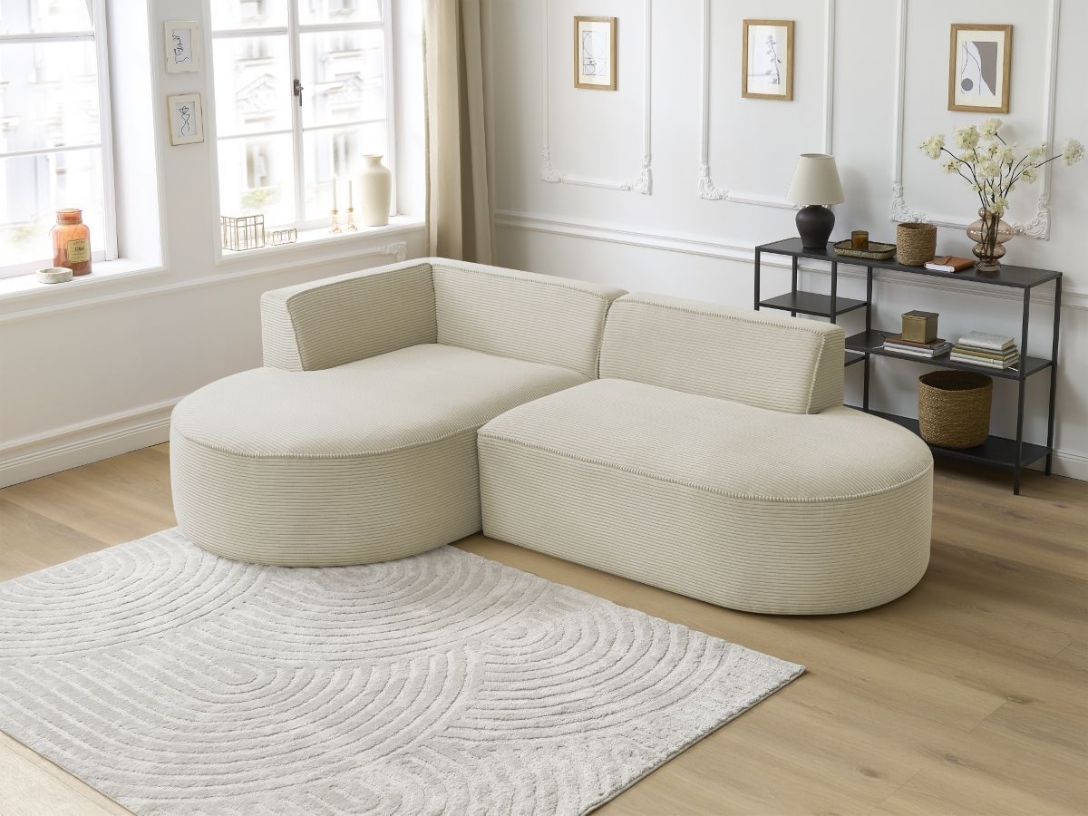 Bobochic Rousseau Ecksofa Cordsamt Beige Ecke links