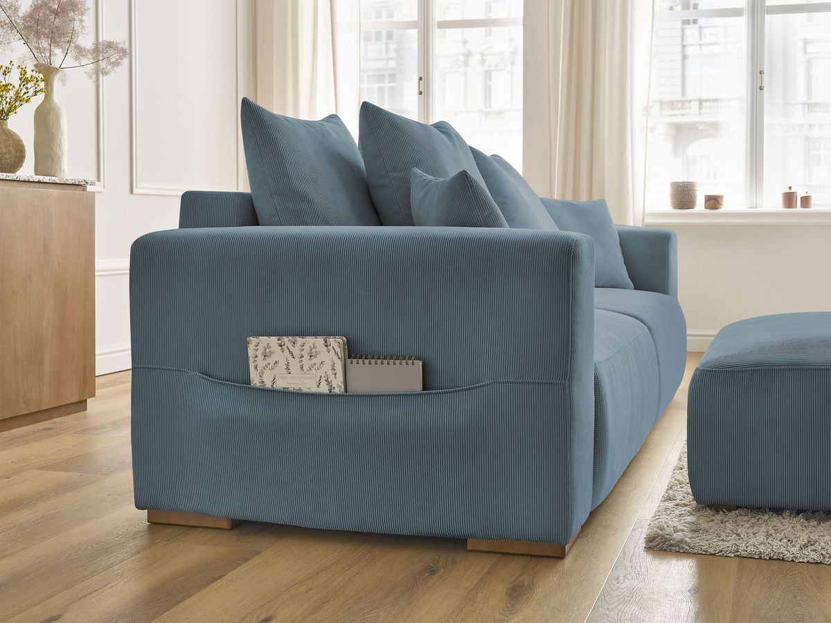 Bobochic Sidonie Schlafsofa 4-Sitzer mit Bettkasten und Pouf Cordsamt Dunkelblau