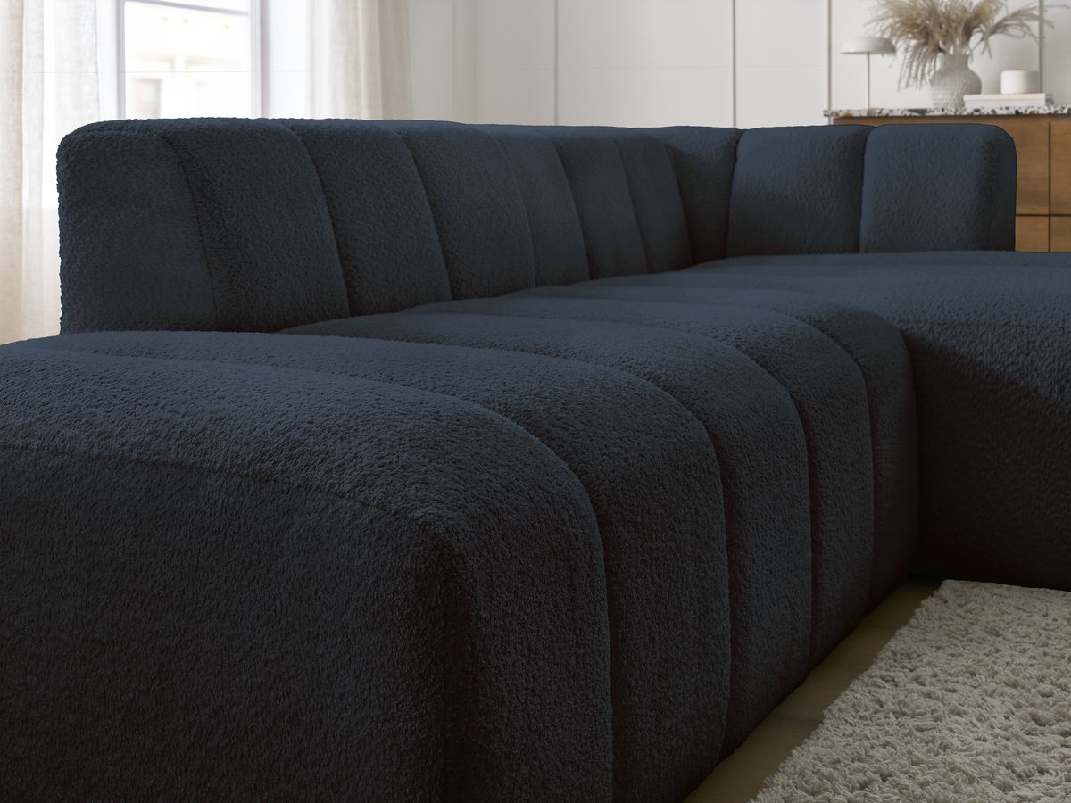 Bobochic Annecy Ecksofa Bouclé-Stoff Dunkelblau Ecke rechts