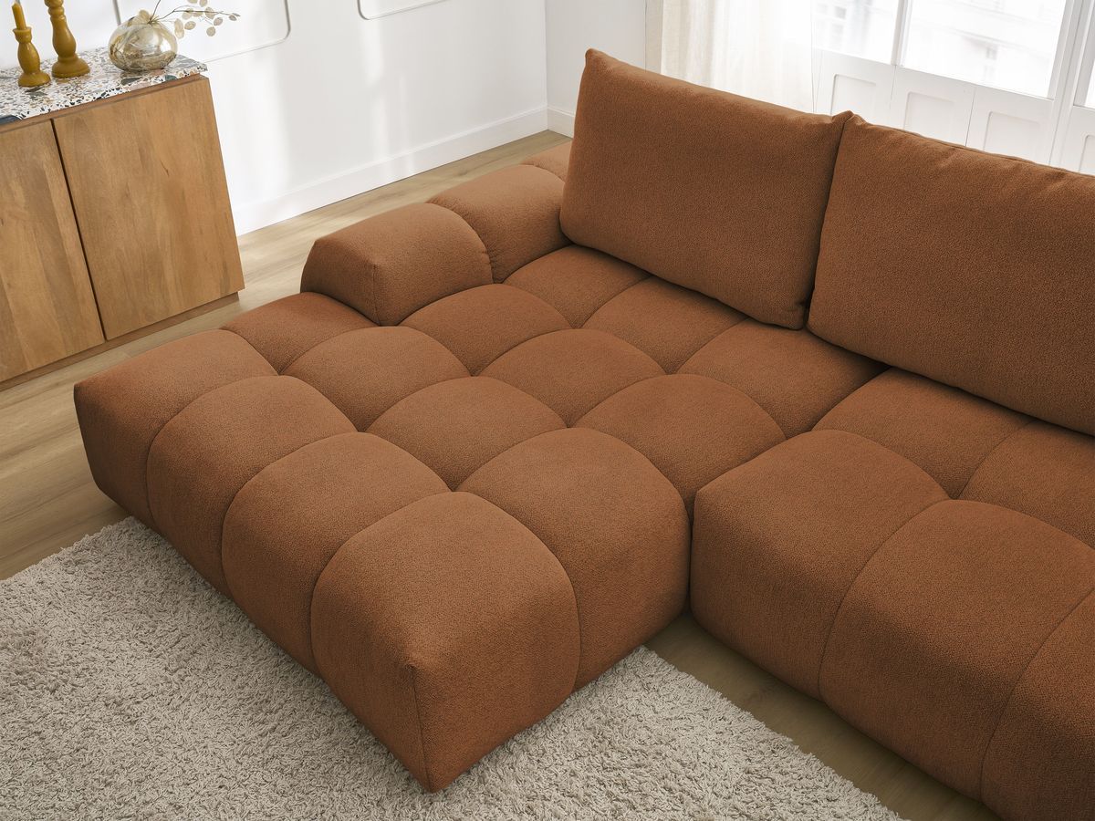 Bobochic Everest Ecksofa mit Schlaffunktion und Bettkasten 318 × 180 cm, 3 Kissen Melange-Stoff Orange Ecke links