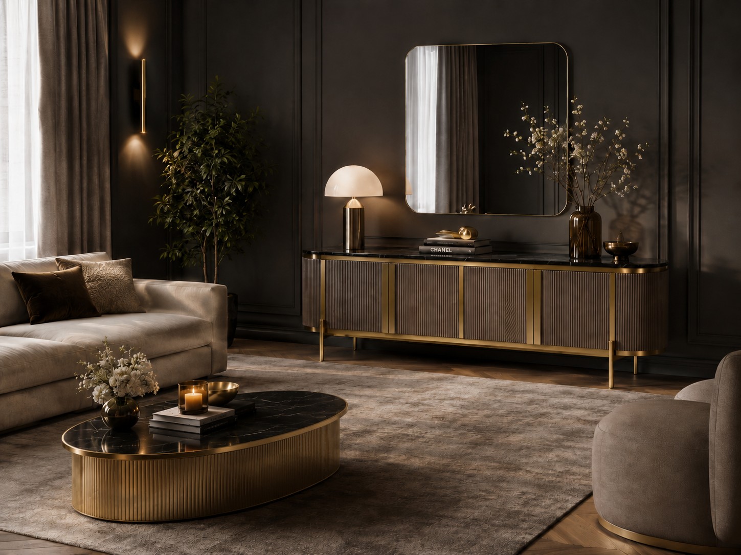 Livin Hill TV-Kommode Stilig 200 × 40 × 60 cm Schwarz, Platte Marmoroptik
