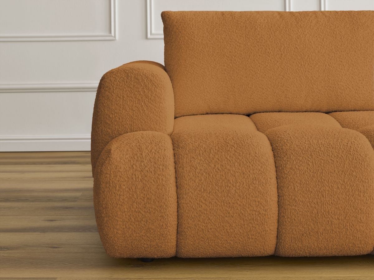 Bobochic Fuji Schlafsofa 3-Sitzer mit Bettkasten und Pouf Bouclé-Stoff Gelb