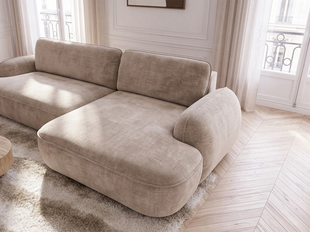 Bobochic Celeste Ecksofa mit Schlaffunktion und Bettkasten Stoff Beige Ecke rechts