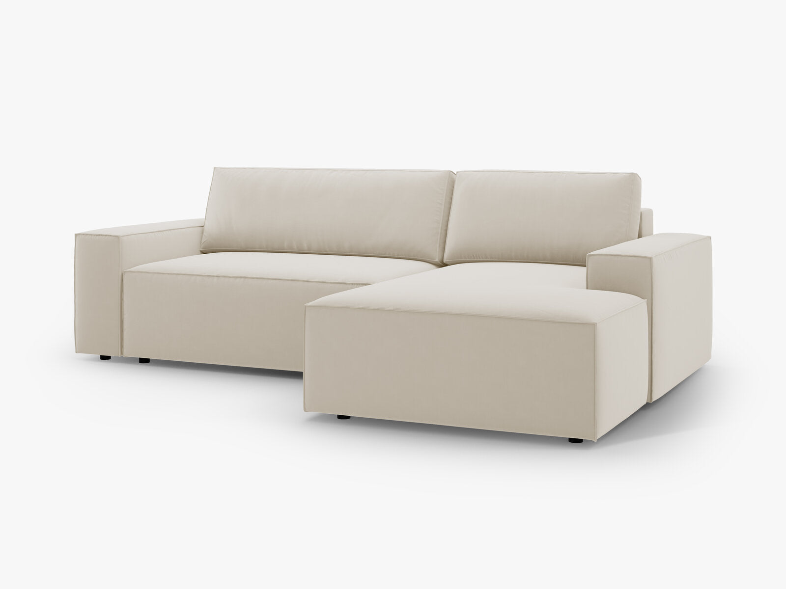 Micadoni Schlaf-Ecksofa Jodie 3-Sitzer Rechts Samt Dunkelbeige