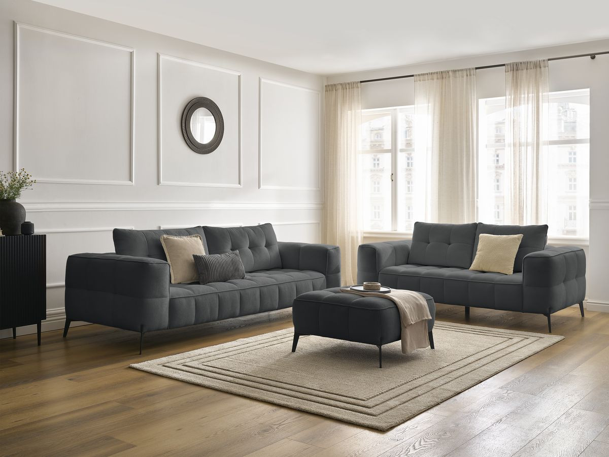 Bobochic Anis Sofa-Set 3- und 2-Sitzer mit Pouf Strukturstoff Dunkelgrau