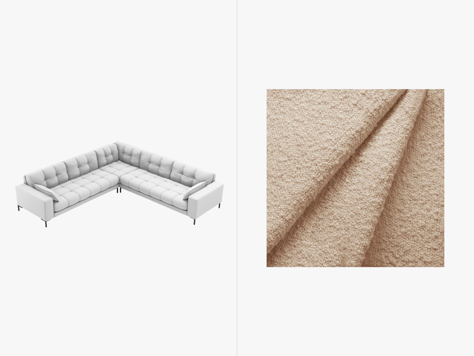 Micadoni Symmetrisches Ecksofa Mamaia 6-Sitzer Boucle Baloo Beige schwarze Beine