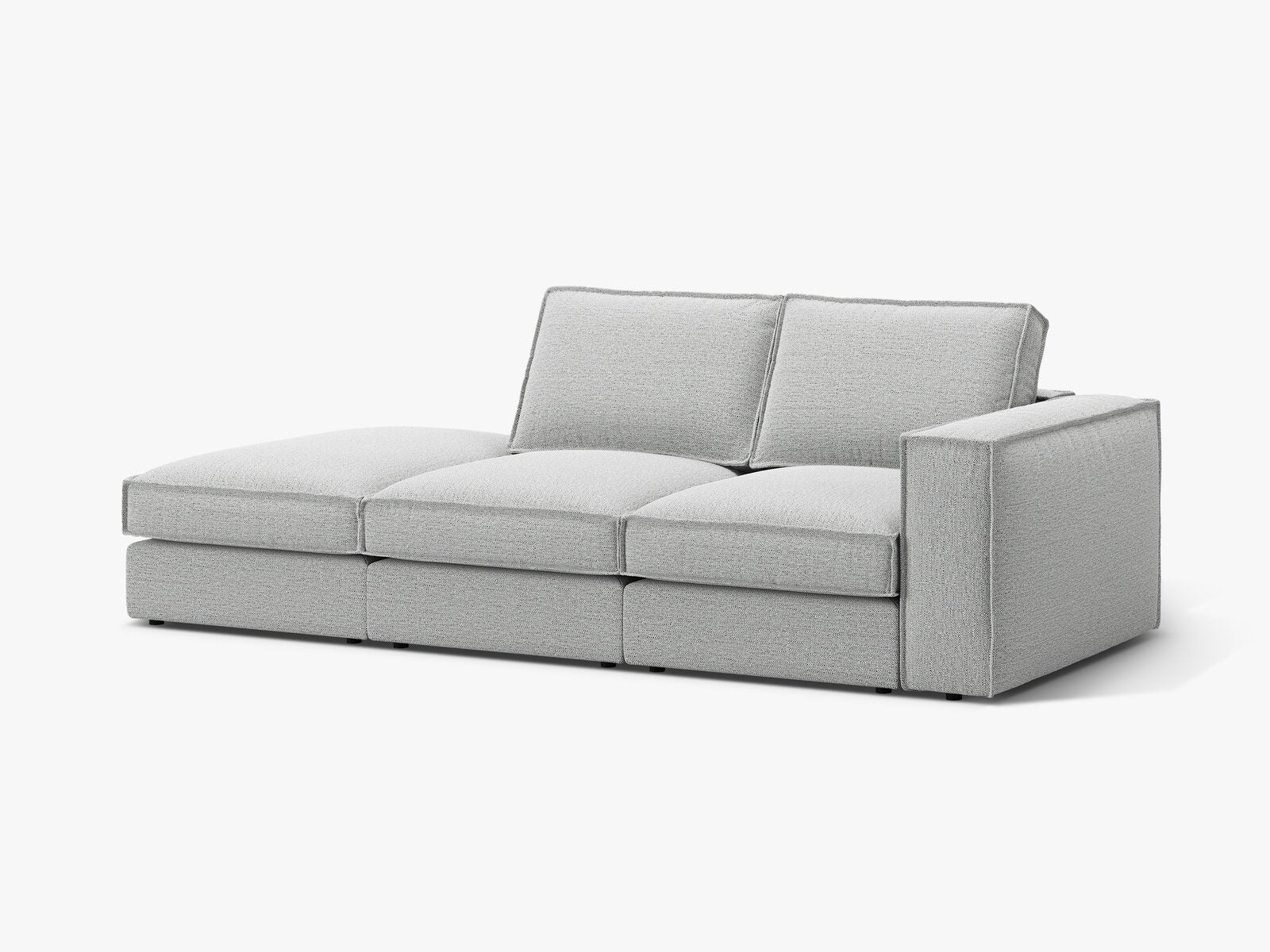 Micadoni modulares offenes Sofa Pola 3-Sitzer Links Strukturierter Stoff Babel Hellgrau