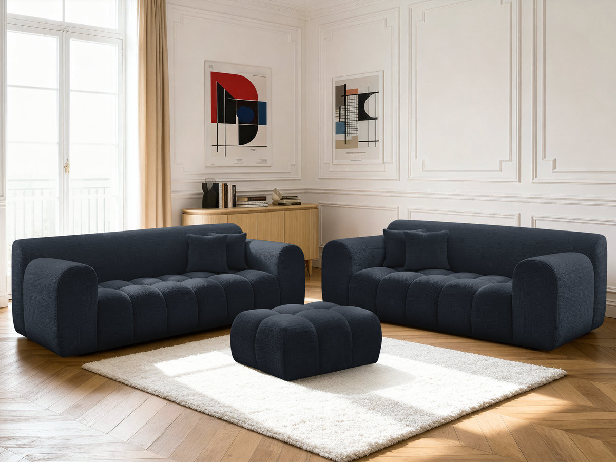 Bobochic Melisse Sofa 5-Sitzer mit Pouf Strukturstoff Blau