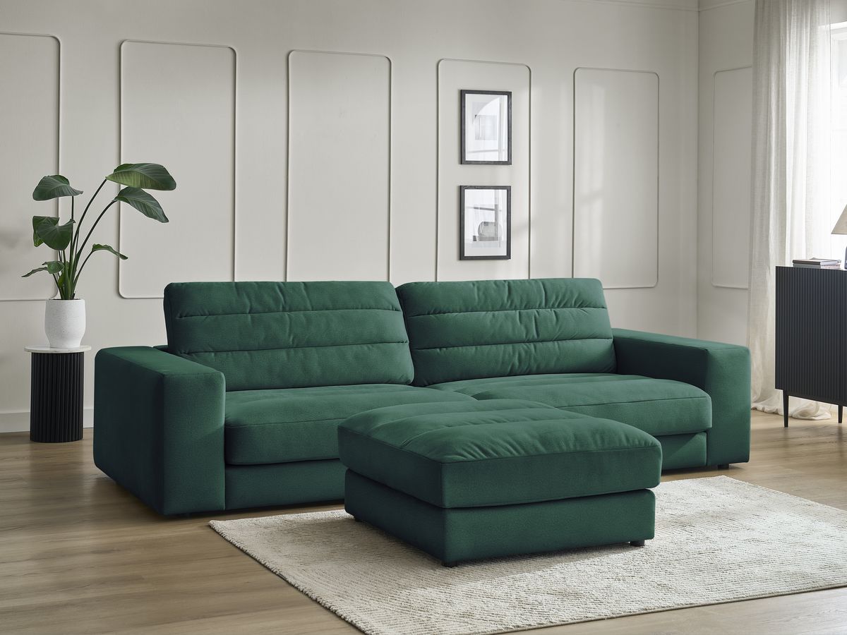 Bobochic Sierra Sofa 4-Sitzer mit Pouf Samt Dunkelgrün