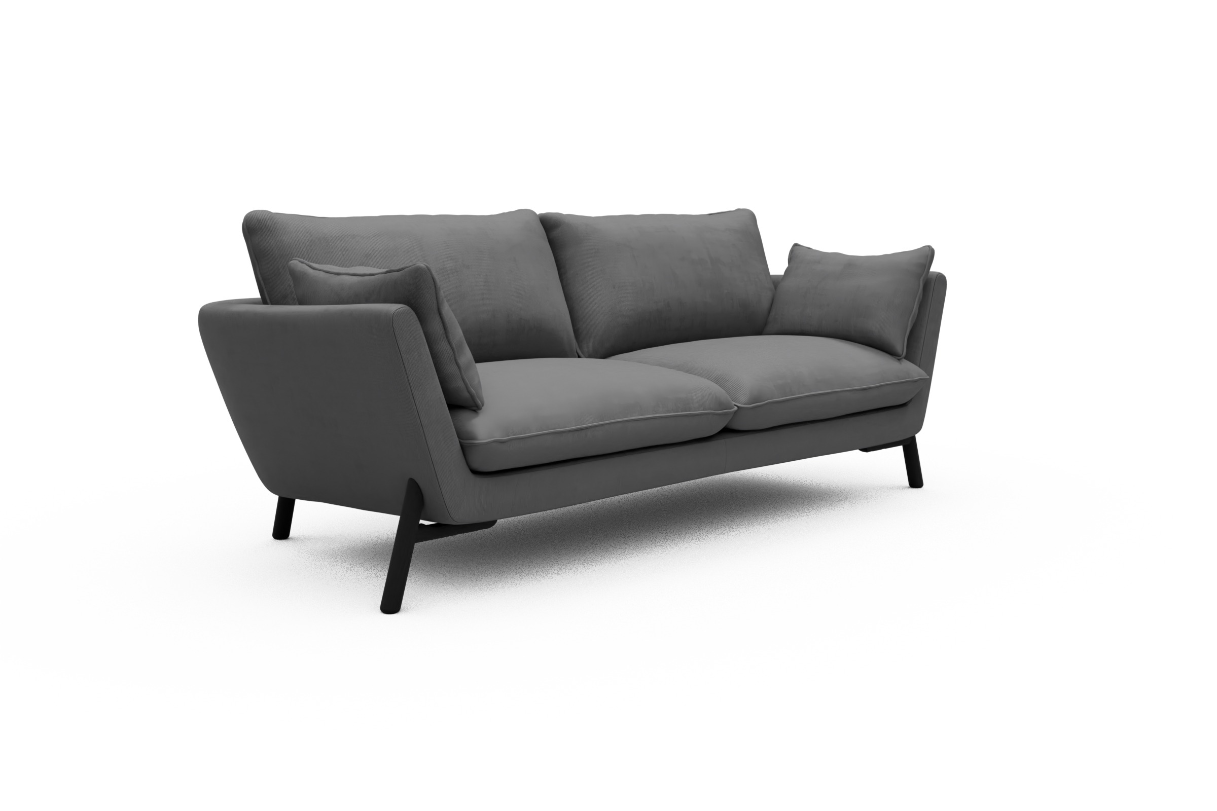 Sofa Emil 3-Sitzer Beinfarbe Eiche Schwarz Cordufine-Grey