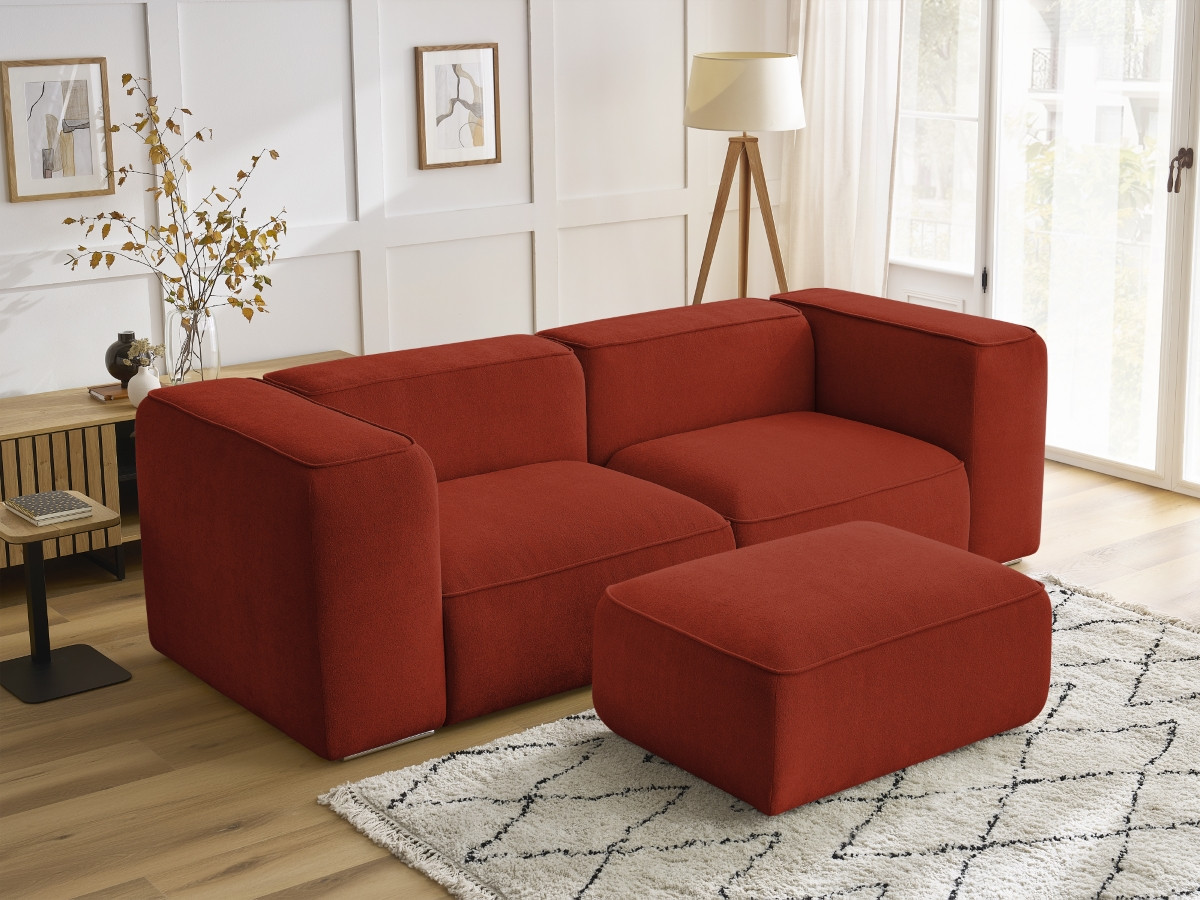 Bobochic Zephyr Sofa 3-Sitzer mit Pouf Strukturstoff Orange