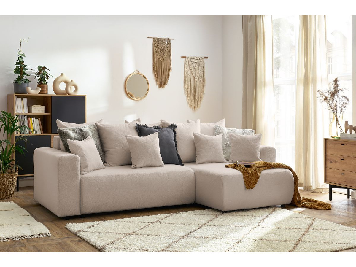Bobochic Envy Ecksofa mit Schlaffunktion und Bettkasten Bouclé-Stoff Beige