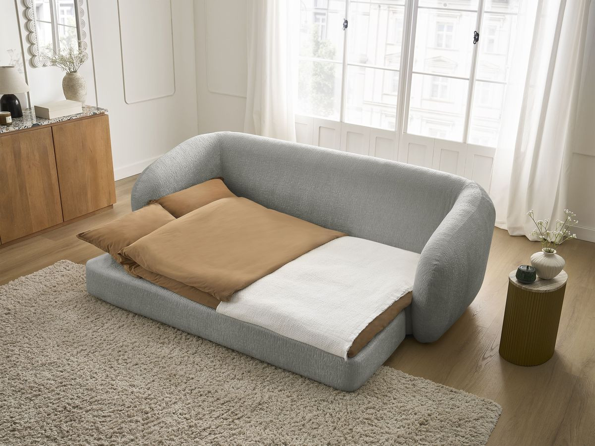 Bobochic Neyo Schlafsofa 3-Sitzer Strukturstoff Hellgrau