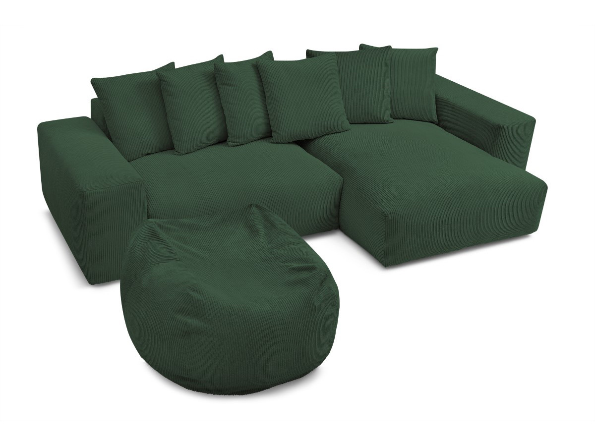 Bobochic Voltaire Ecksofa mit Pouf 310 × 174 cm Cordsamt Grün