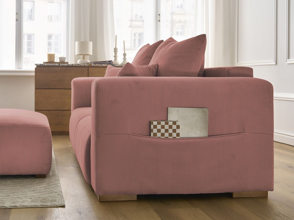 Bobochic Sidonie Sofa 3-Sitzer mit Pouf Cordsamt Rosa