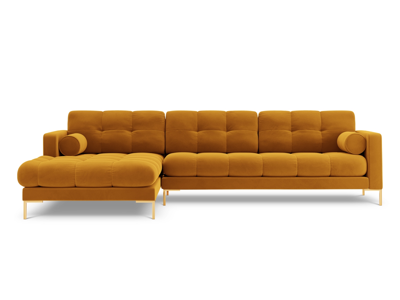 Cosmopolitan Design Ecksofa Bali 5-Sitzer Samt Bluvel Gelb Links Beine Gold