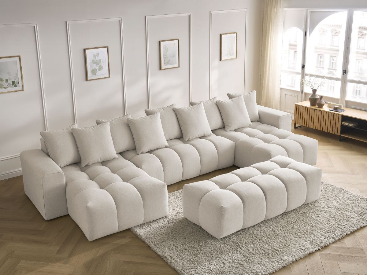 Bobochic Mont-blanc Wohnlandschaft mit Pouf Melange-Stoff Beige