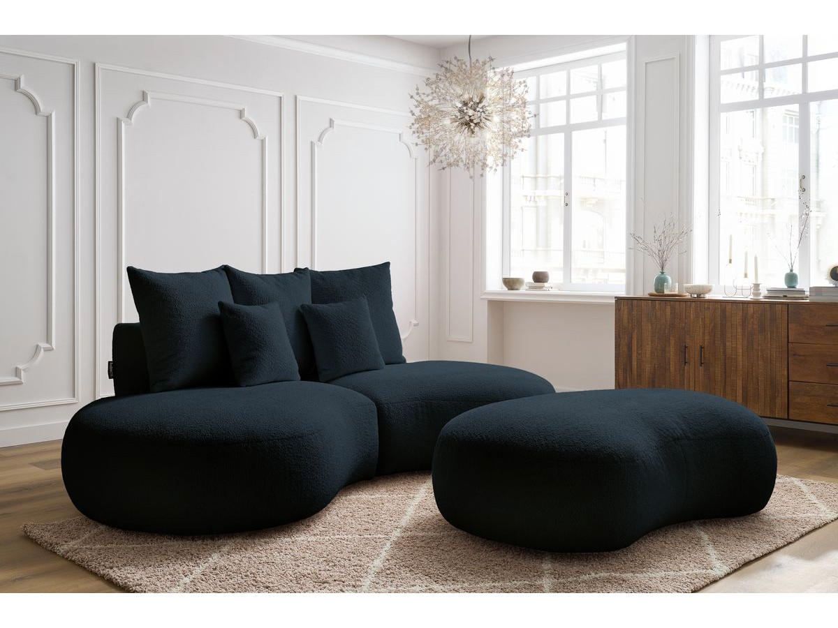 Bobochic Saint-germain Sofa 5-Sitzer mit Pouf Bouclé-Stoff Dunkelblau