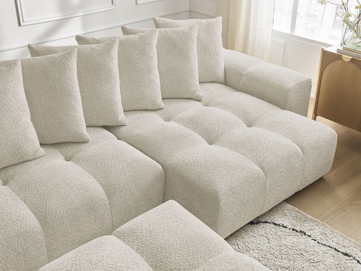 Bobochic Anakin Wohnlandschaft mit Pouf, 10 Kissen Bouclé-Stoff Beige