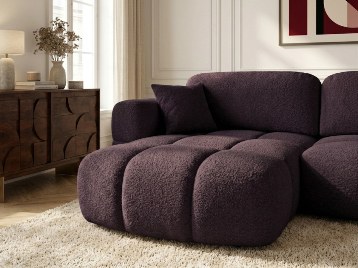 Bobochic Madison Ecksofa mit Schlaffunktion und Bettkasten Stoff Violett