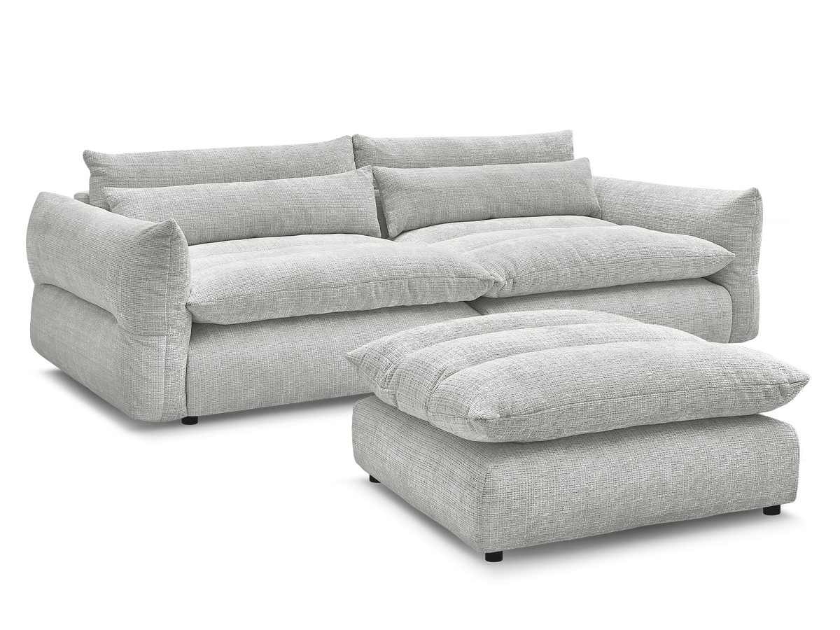 Bobochic Neil Sofa 3-Sitzer mit Pouf Strukturstoff Hellgrau