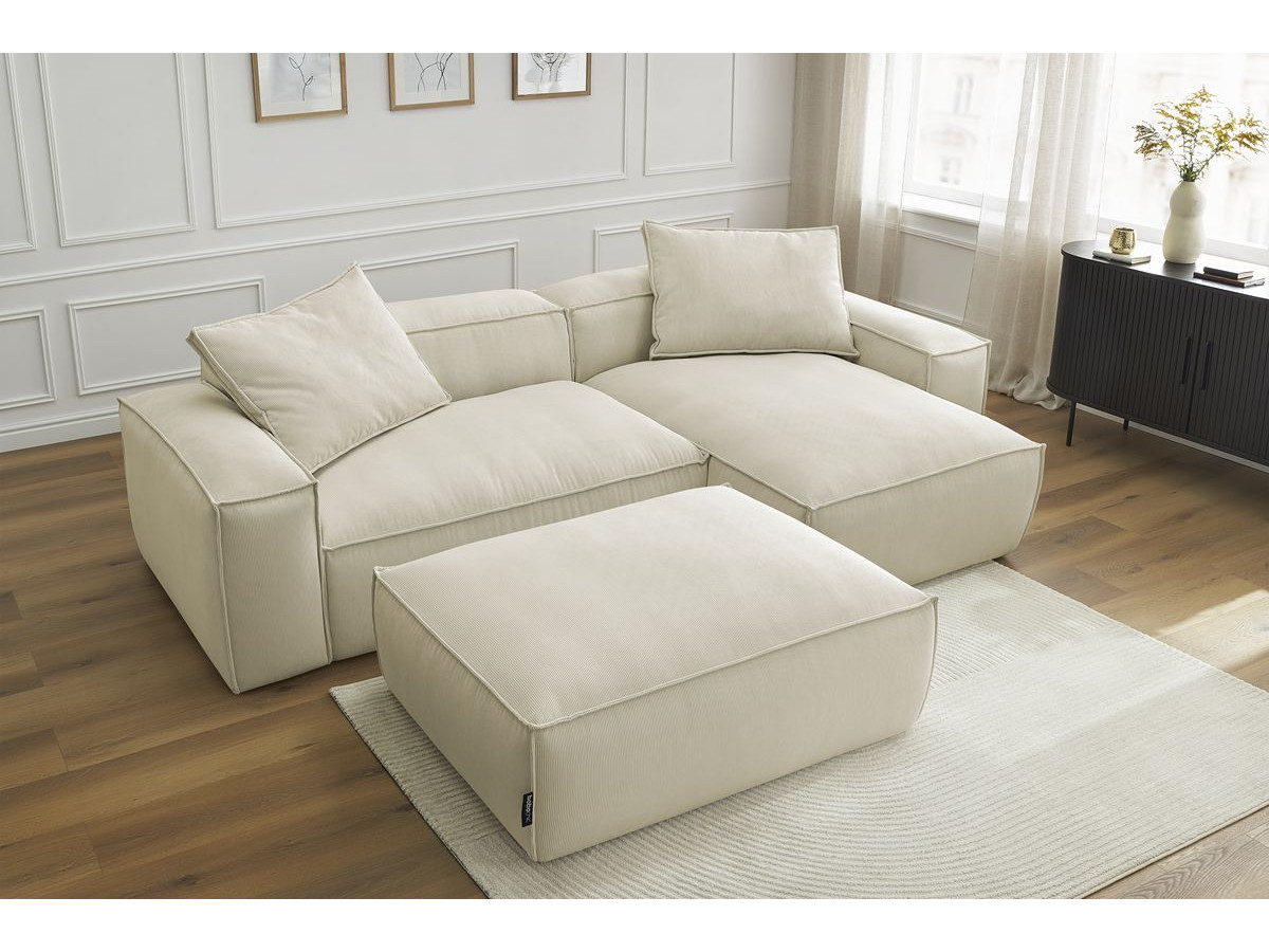 Bobochic Boheme Ecksofa mit Pouf Cordsamt Beige